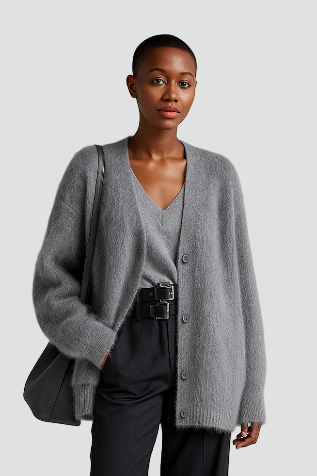 Oversized Women’s Cardigan with Buttons and Long Sleeves