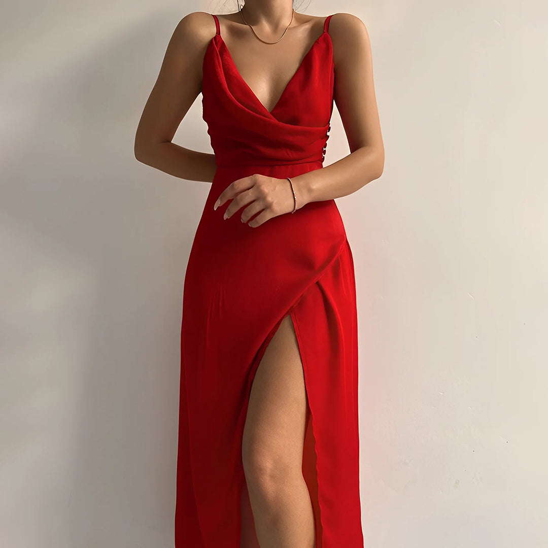 Luxurious Women’s Maxi Dress with V-Neck and Spaghetti Straps