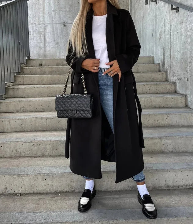 Warm Trench Coat with Belt for Women