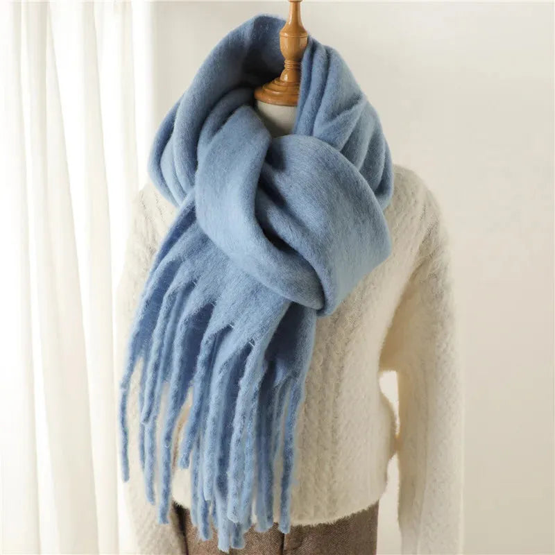 Long Elegant Women’s Winter Scarf with Fringe Detailing