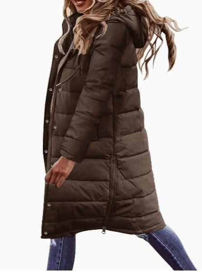 Long Warmly Lined Women’s Hooded Puffer Coat
