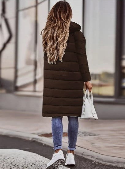 Long Warmly Lined Women’s Hooded Puffer Coat