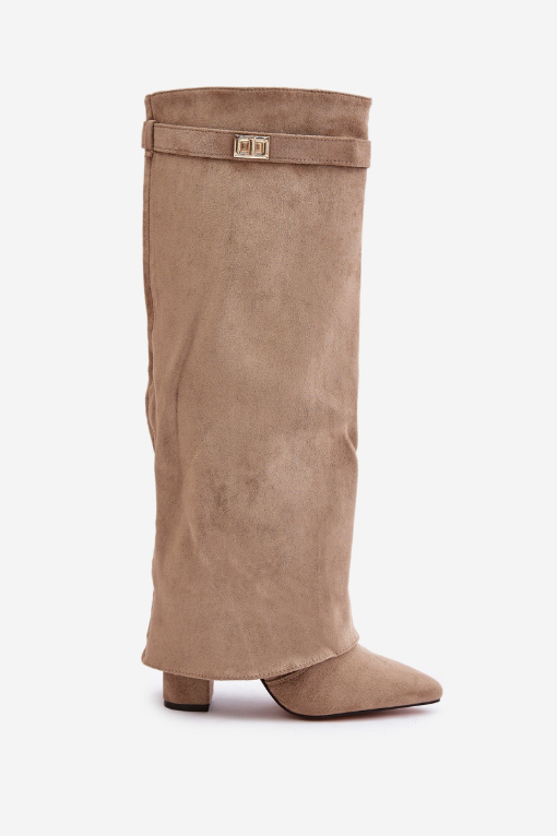 Elegant Women’s Knee-High Boots with Buckle and Pointed Toe