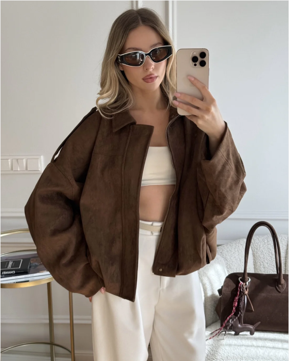 Elegant Women’s Suede Jacket Oversized and Warm