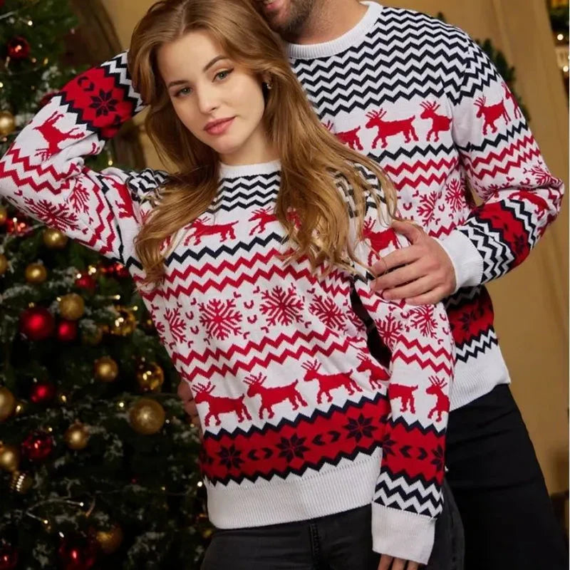 Unisex Winter-Warm Knitted Christmas Sweater with Snowflakes