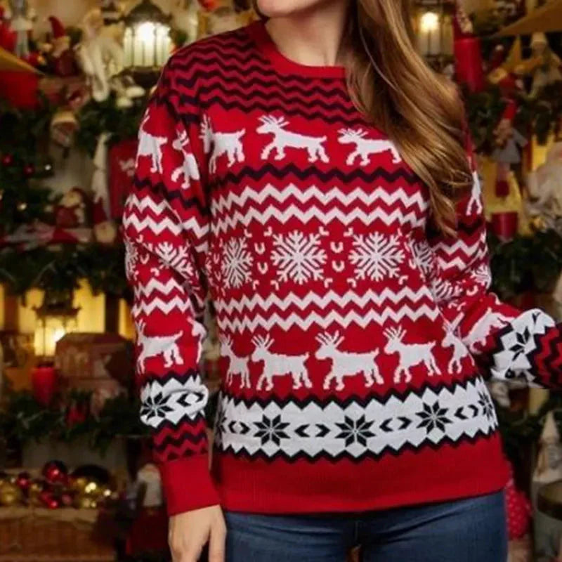 Unisex Winter-Warm Knitted Christmas Sweater with Snowflakes