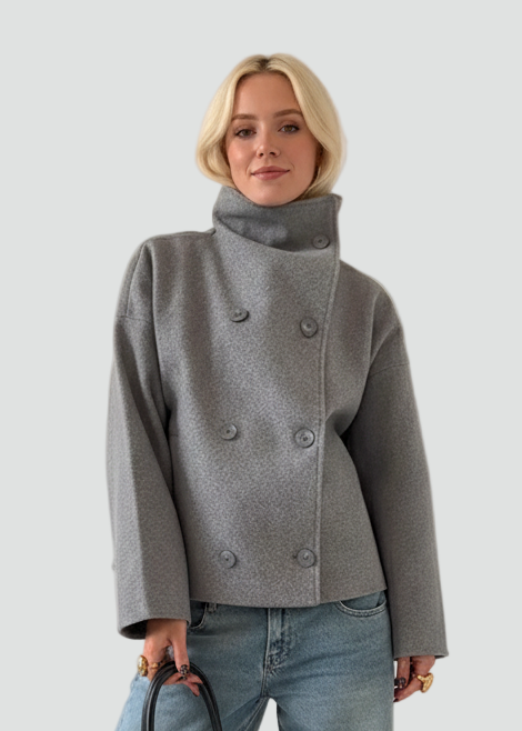 Stylish Women’s Coat with High Collar and Double-Breasted Design
