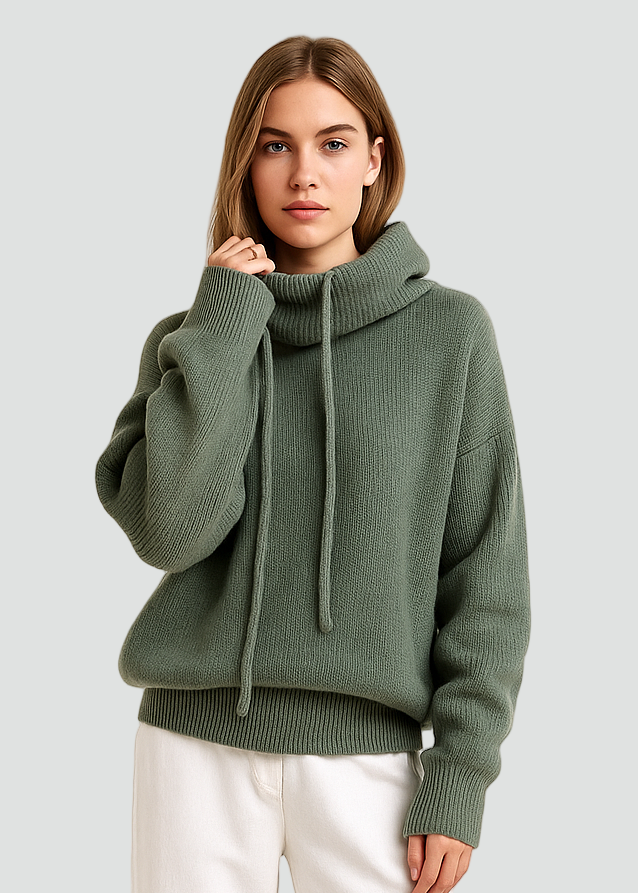 Knitted Oversized Hoodie for Women with Drawstring Hood