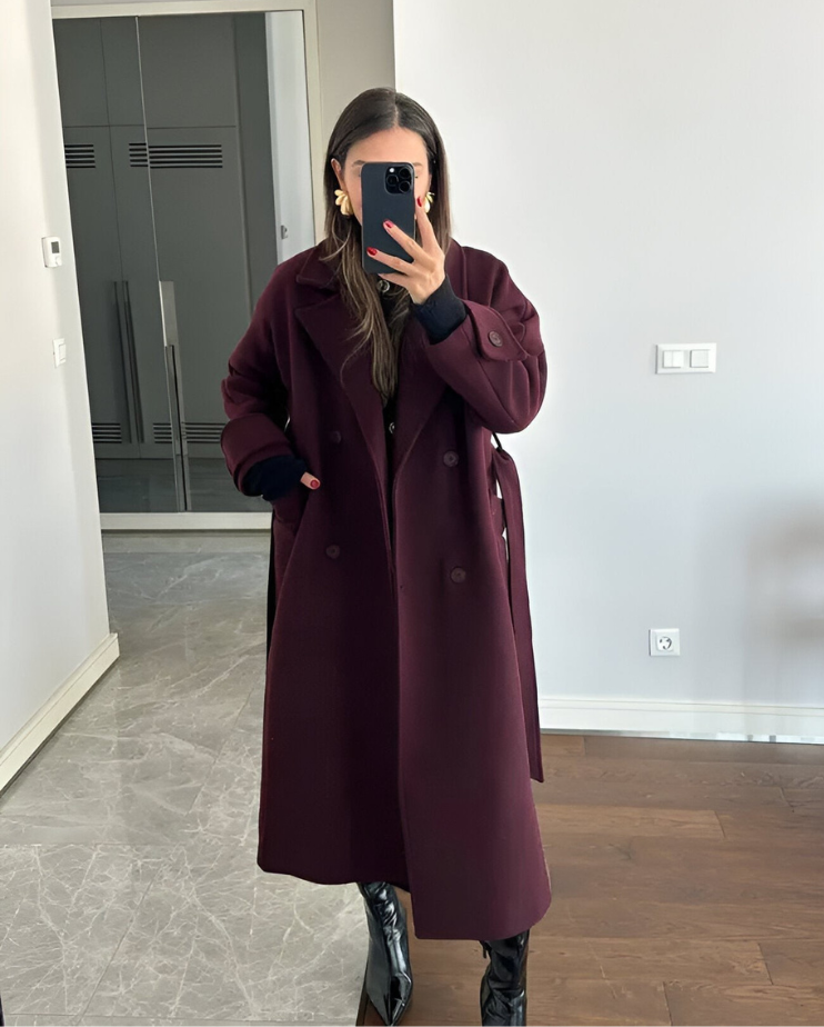Elegant Long Burgundy Coat for Women