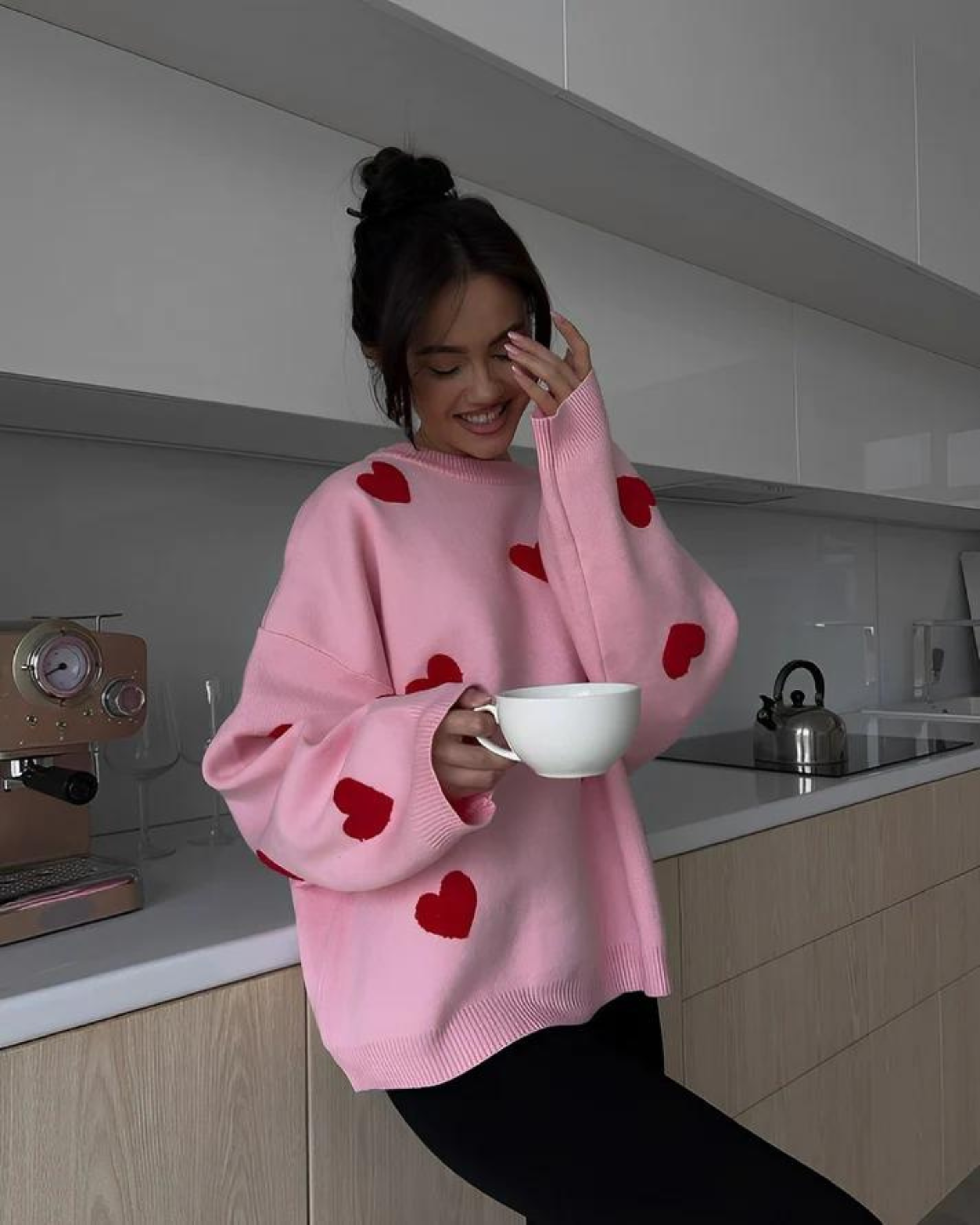 Luxurious Oversized Sweater with Heart Print