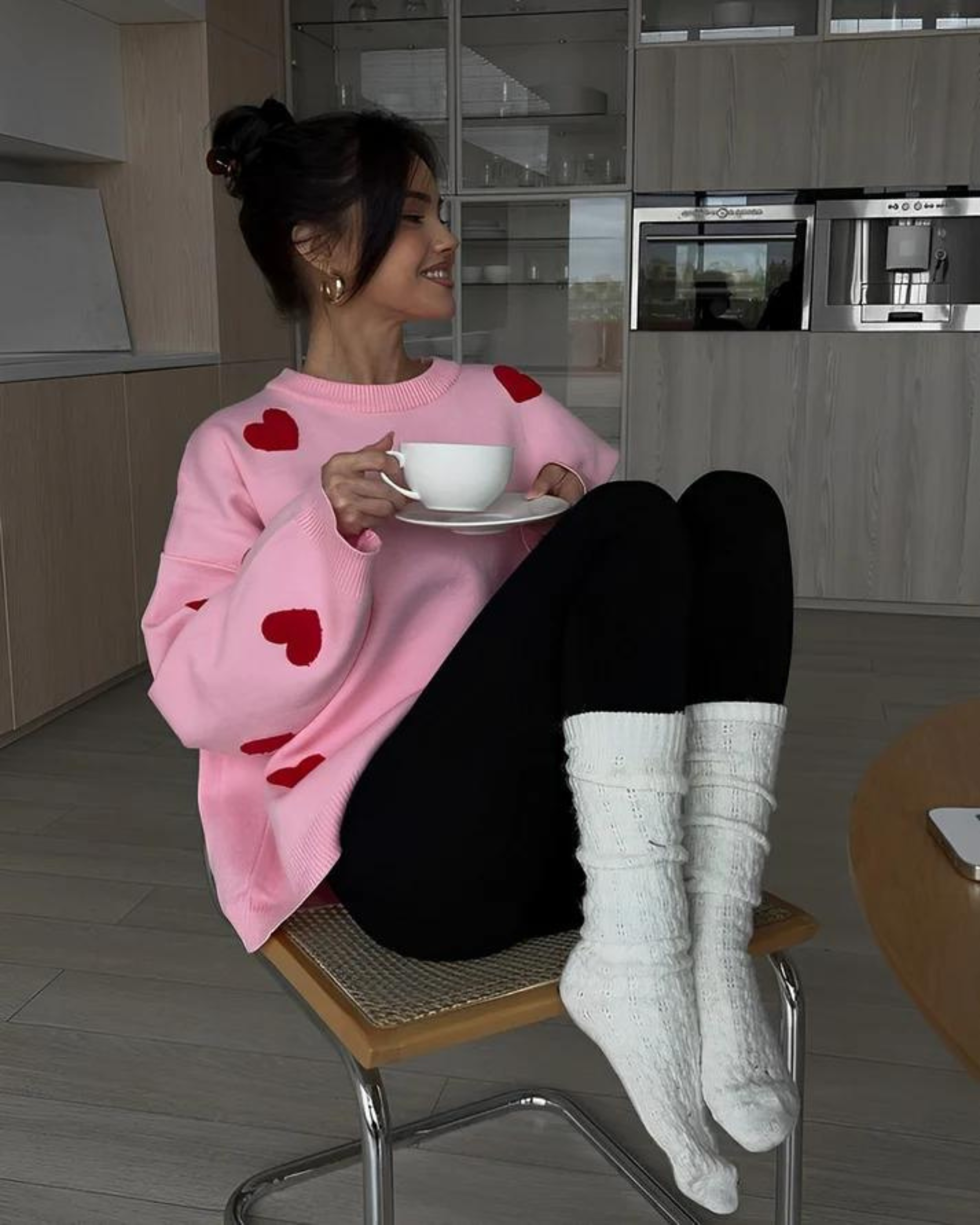 Luxurious Oversized Sweater with Heart Print