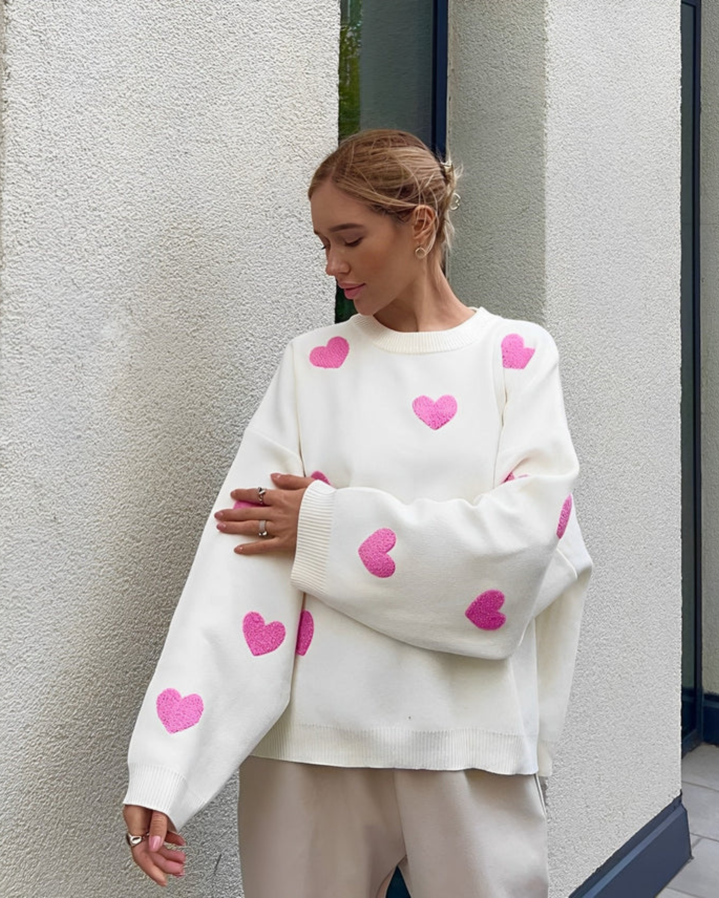 Luxurious Oversized Sweater with Heart Print