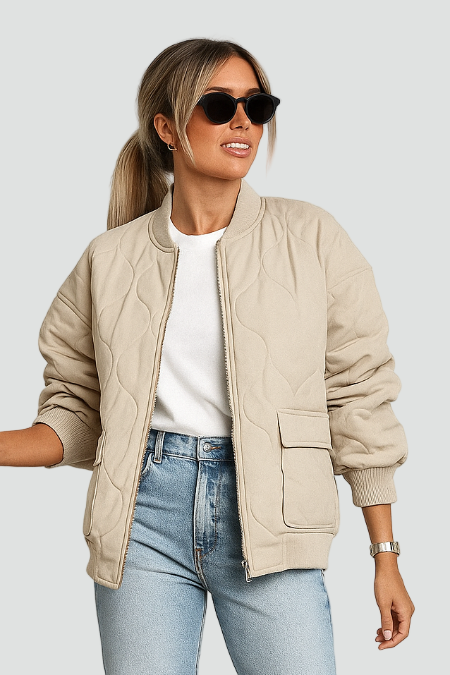 Padded Women’s Bomber Jacket with Snap Buttons and Pocket