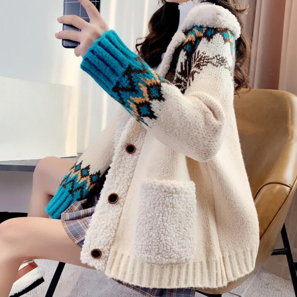 Soft Beige Knitted Cardigan for Women with Pockets