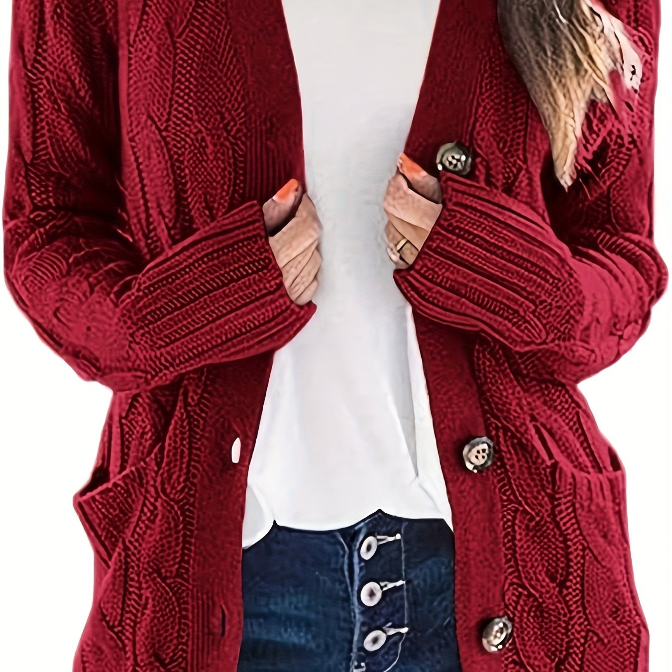 Warm Women’s Cable-Knit Cardigan with Buttons