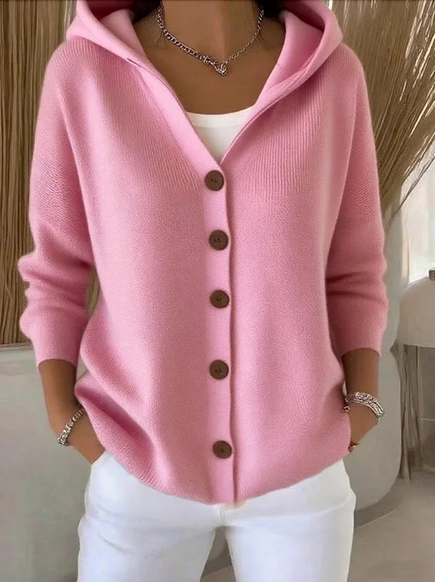 Soft Women’s Cardigan with Hood and Button Closure