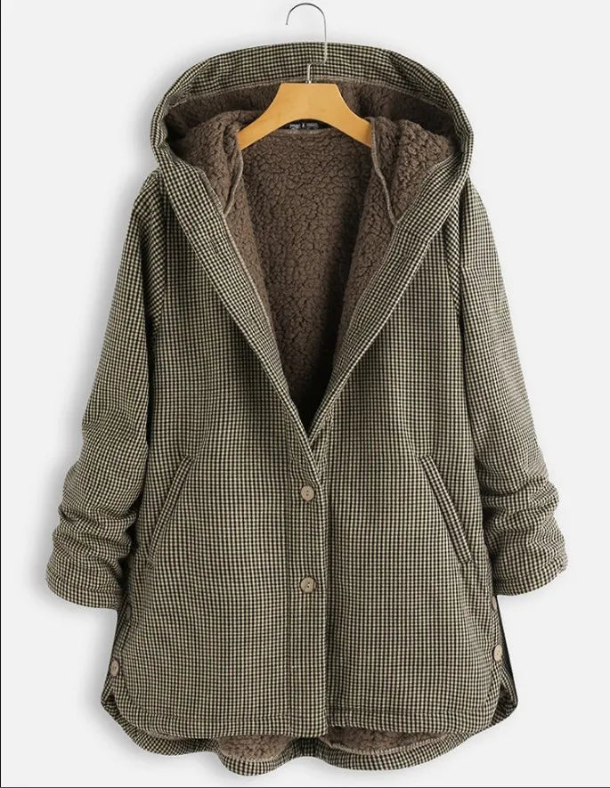 Soft Women’s Fleece Cardigan with Hood and Button Closure