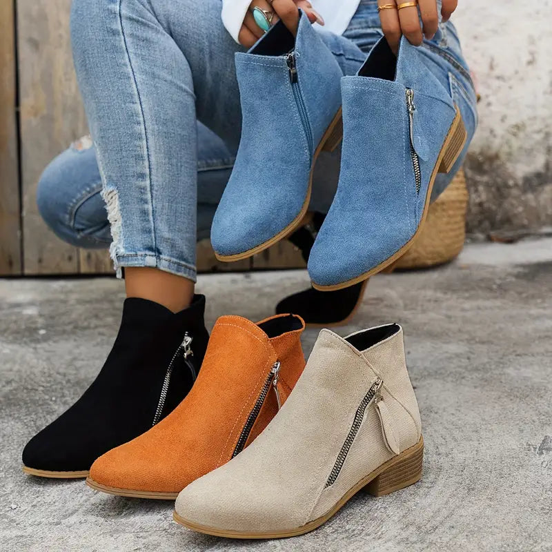 Trendy Women’s Suede Ankle Boots with Heel