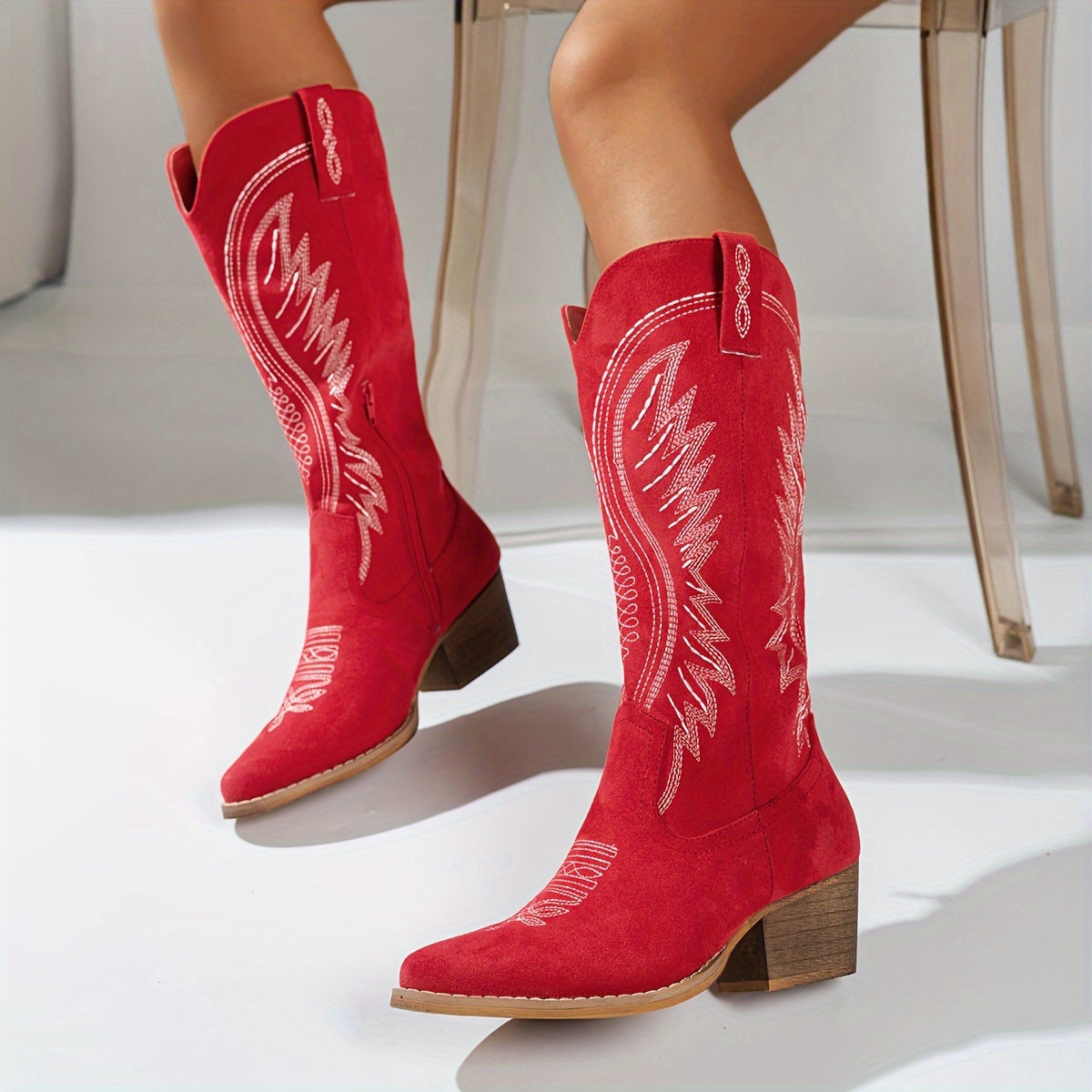 Stylish Knee-High Womens Cowboy Boots with Embroidery