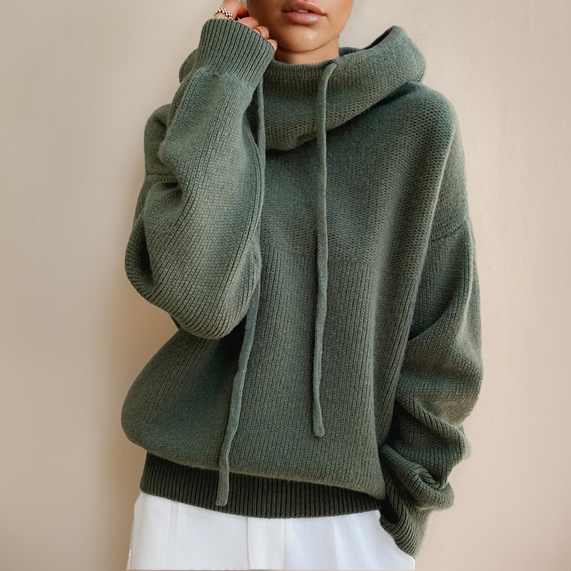 Knitted Oversized Hoodie for Women with Drawstring Hood