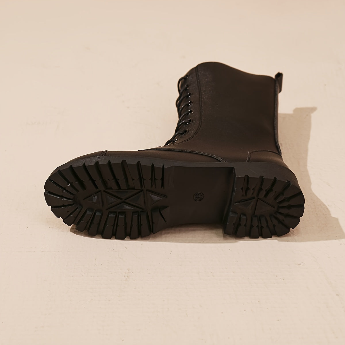 Black Women’s Lace-Up Boots with Zipper and Rugged Sole