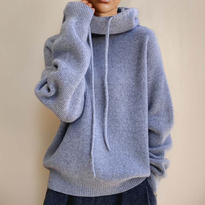 Knitted Oversized Hoodie for Women with Drawstring Hood
