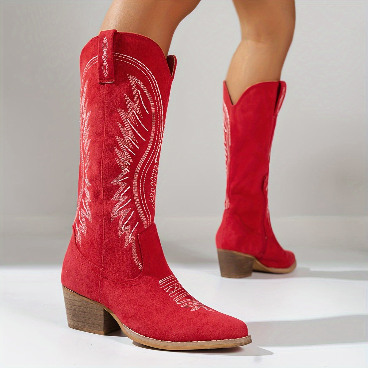 Western Cowboy Boots for Women with Embroidery and Block Heel