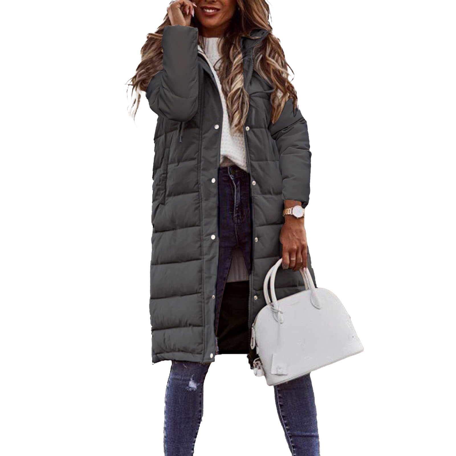 Long Warmly Lined Women’s Hooded Puffer Coat