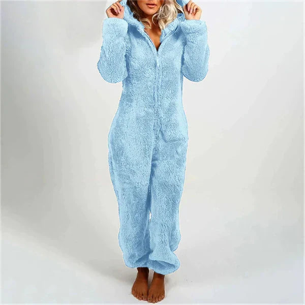 Warm Teddy Fleece Women’s Onesie with Hood