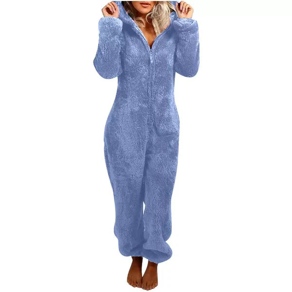 Warm Teddy Fleece Women’s Onesie with Hood