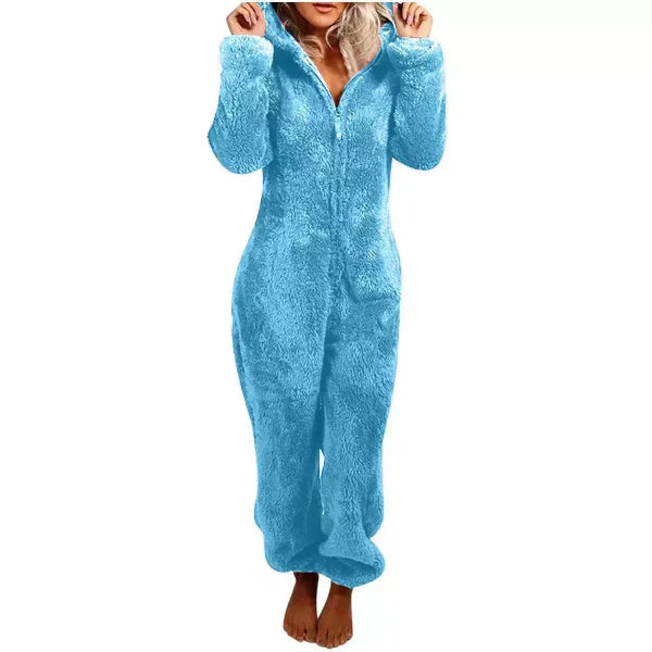 Warm Teddy Fleece Women’s Onesie with Hood