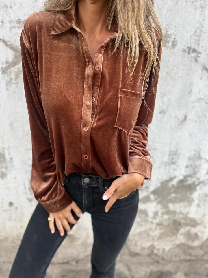 Elegant Women’s Velvet Shirt with Buttons