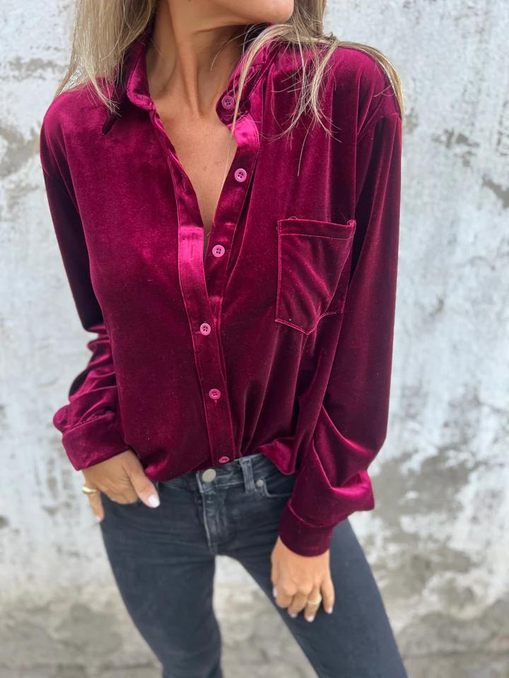 Elegant Women’s Velvet Shirt with Buttons