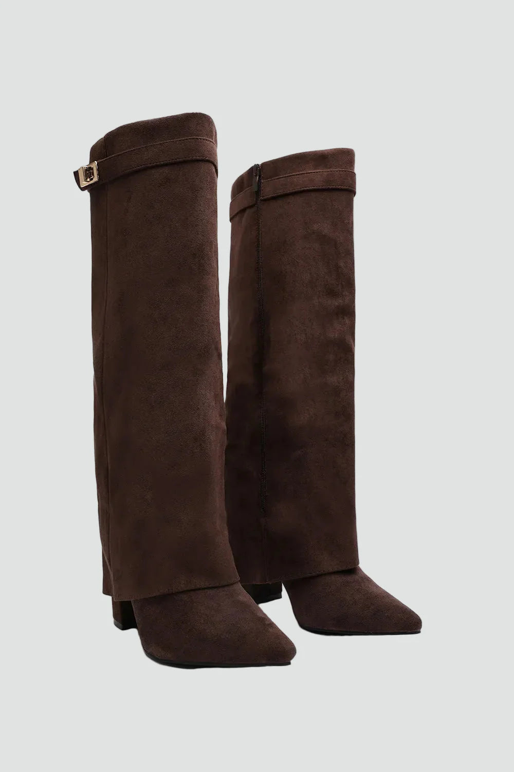 Elegant Women’s Knee-High Boots with Buckle and Pointed Toe