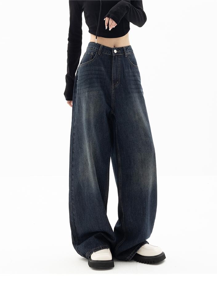 Trendy Women’s Baggy Jeans in Dark Blue 90s Vintage Style