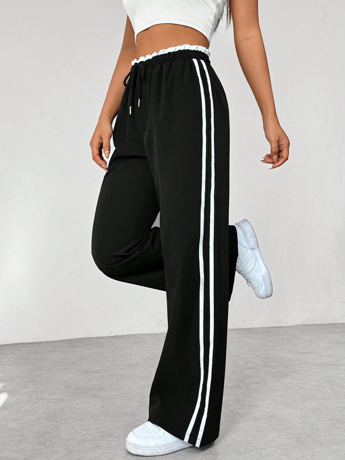 Sporty and Comfortable Women’s Pants with High Waist and Stripes