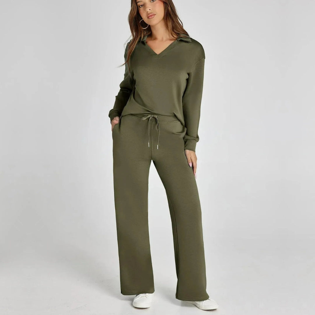 Luxurious and Comfortable Women’s Set with V-Neck and Trousers