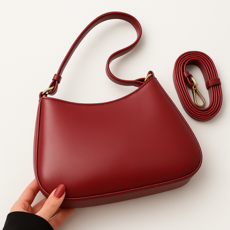 Women’s Shoulder Bag with Detachable Strap and Gold Details