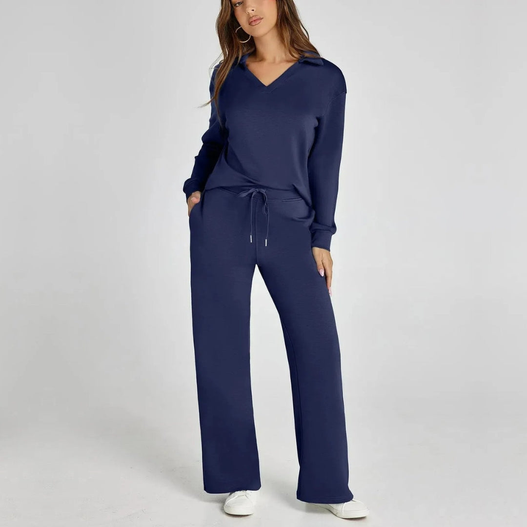 Luxurious and Comfortable Women’s Set with V-Neck and Trousers