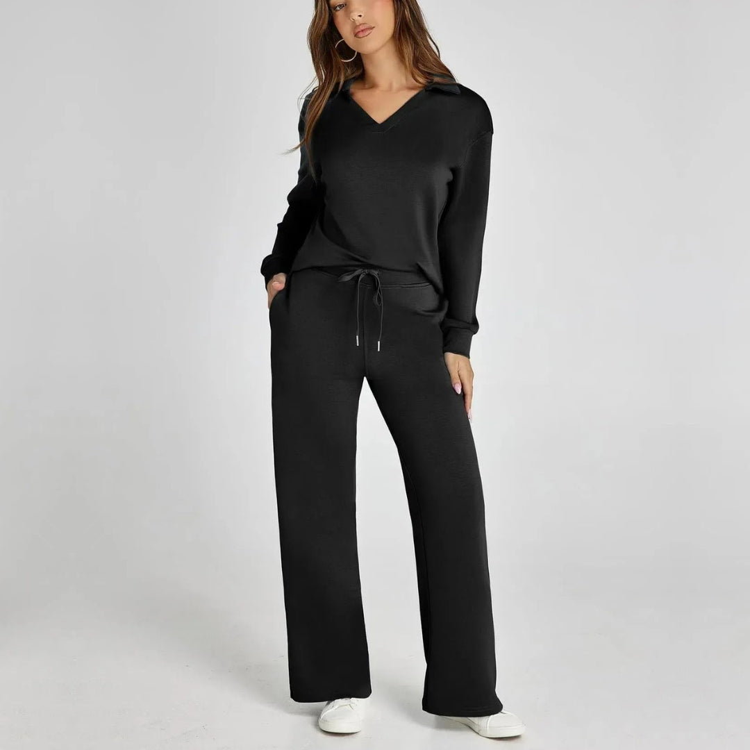 Luxurious and Comfortable Women’s Set with V-Neck and Trousers