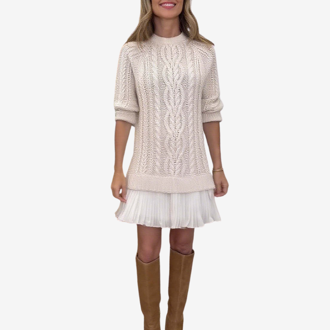 Soft Knitted Women’s Mini Dress with Pleated Hem