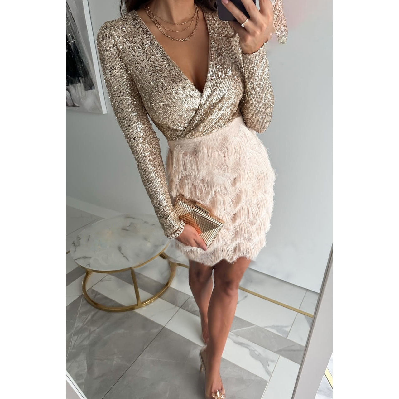 Elegant and Sparkling Women’s Dress with Fringe Details