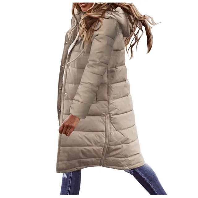 Long Warmly Lined Women’s Hooded Puffer Coat