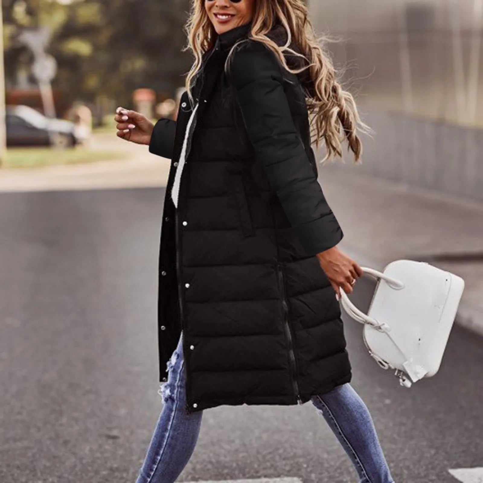 Long Warmly Lined Women’s Hooded Puffer Coat