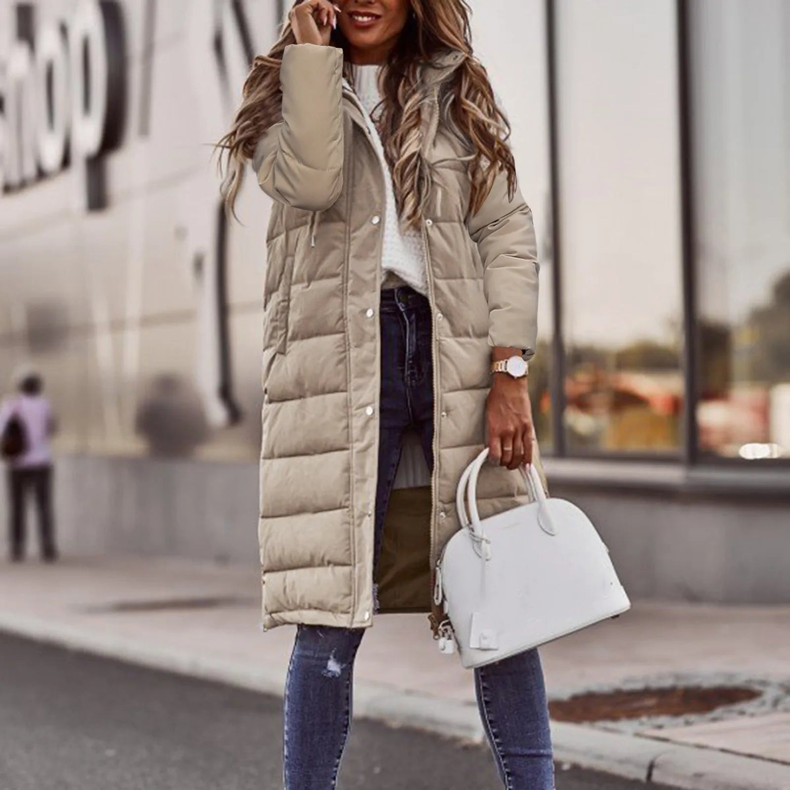 Long Warmly Lined Women’s Hooded Puffer Coat