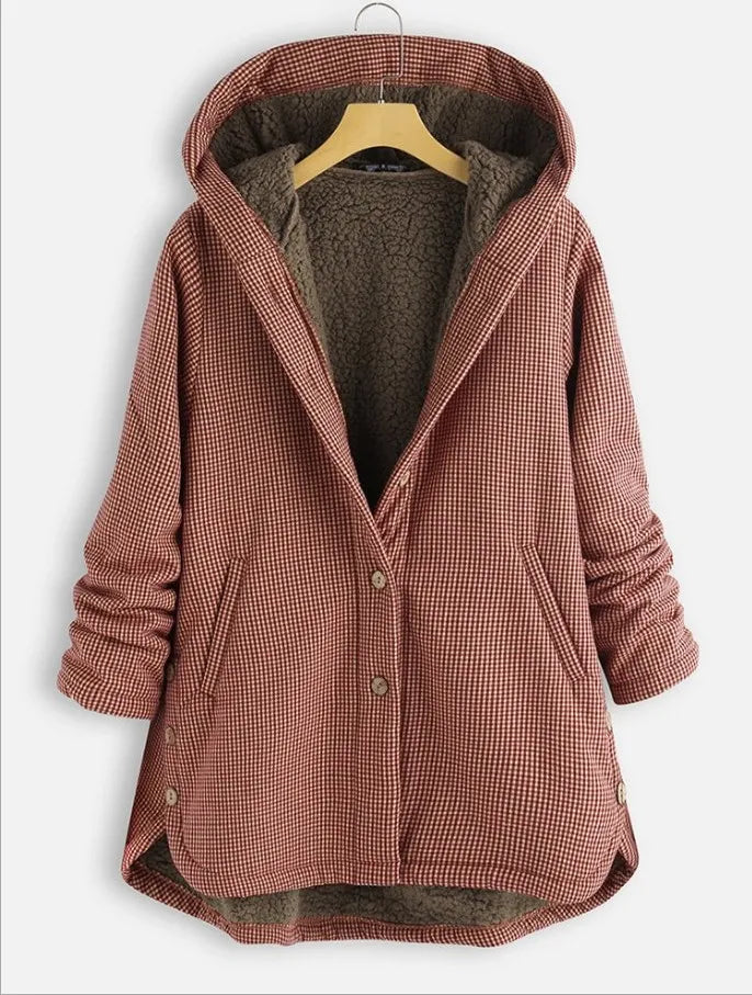 Soft Women’s Fleece Cardigan with Hood and Button Closure