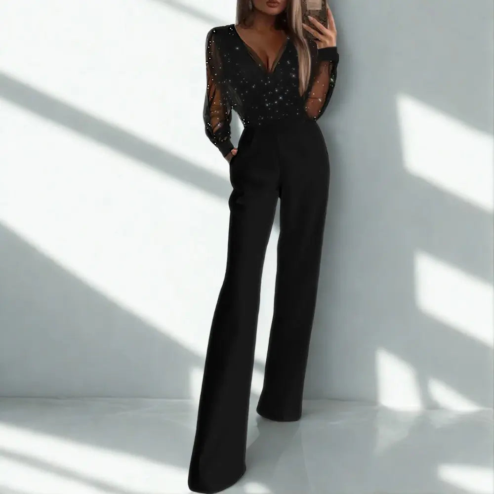 Elegant Black Women’s Jumpsuit with Sparkling Top