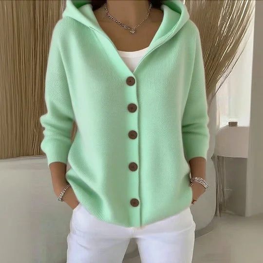 Soft Women’s Cardigan with Hood and Button Closure