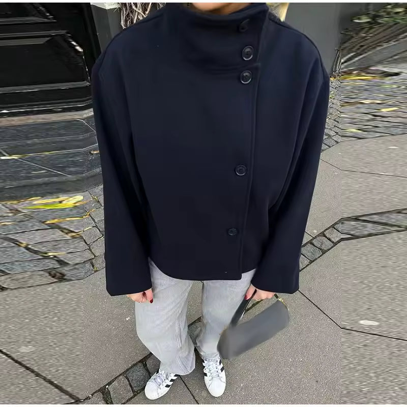 Warm Peacoat Winter Jacket with High Collar for Women