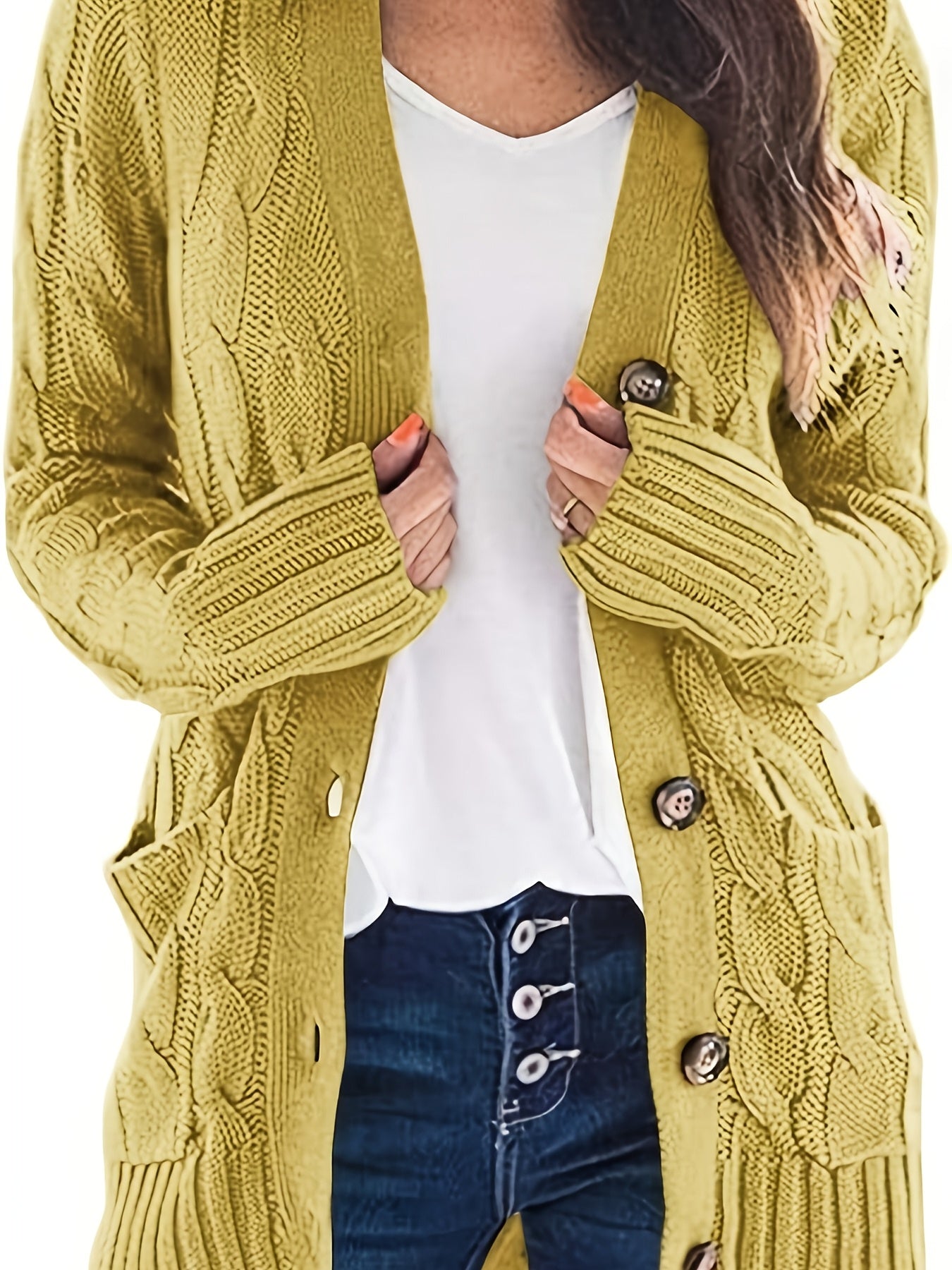 Warm Women’s Cable-Knit Cardigan with Buttons